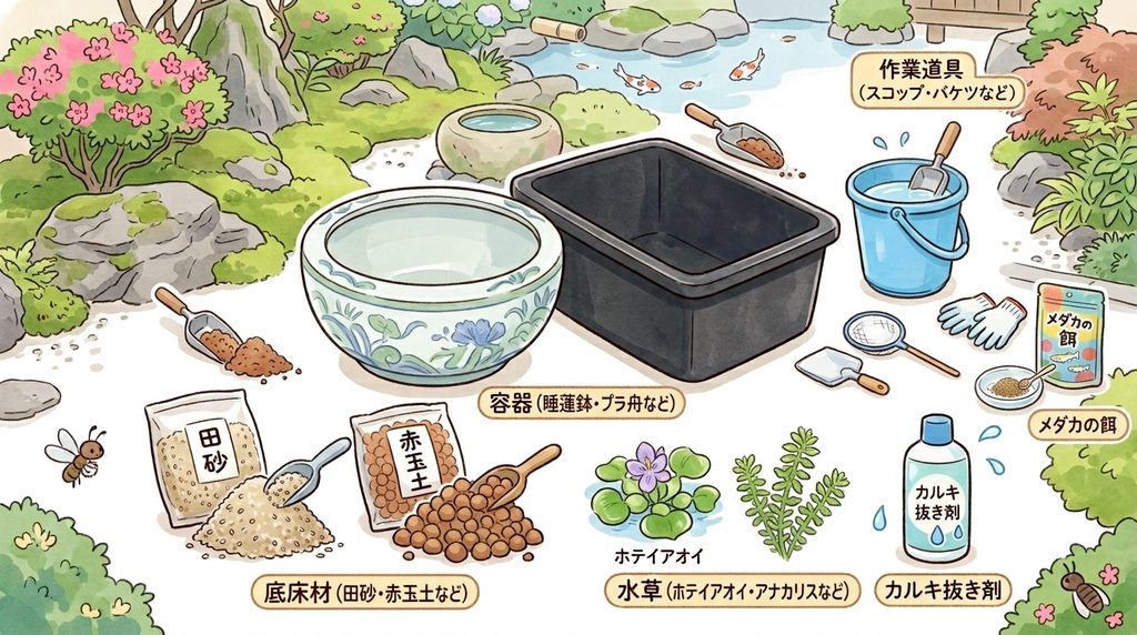 めだかの水草ビオトープ作りに必要な道具